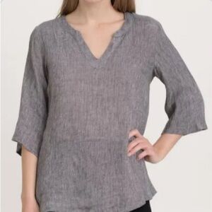 Purejill J.Jill Linen Gauze 3/4 Sleeve Blouse Lagenlook Preppy Boho Gray Size M